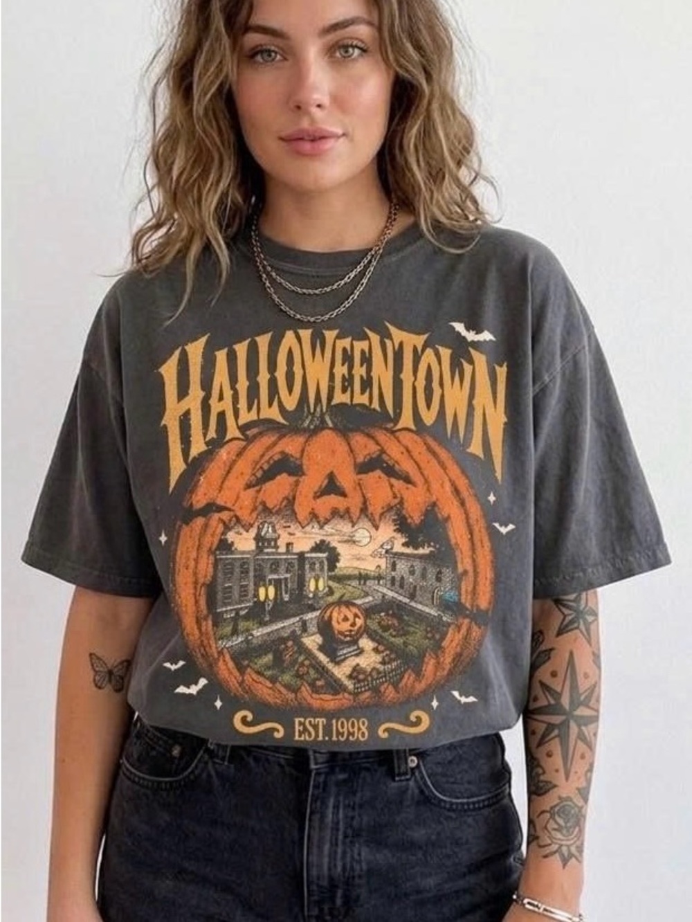 Halloweentown Est 1998 Graphic Tee Vintage Pumpkin Spooky Season Washed Shirt